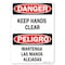 Signmission OSHA Danger Decal, Keep Hands Clear Bilingual, 10in X 7in Decal, 7" W, 10" L, Landscape OS-DS-D-710-L-19410 - alternate 1
